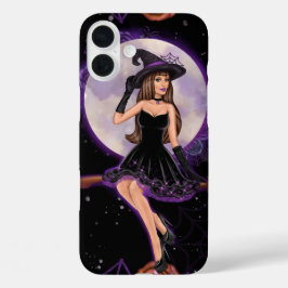 紫不気味とオレンジのハロウィンかわいらし女性 iPhone 16 PLUSケース