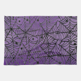 紫不気味にハロウィンのクモの巣 キッチンタオル