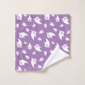 紫不気味の可愛いハロウィーンの幽霊柄 バスタオルセット (ウォッシュタオル)