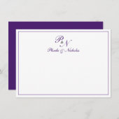 紫伝統的王室のモノグラフォーマルム結婚ズ サンキューカード (正面/裏面)