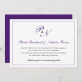 紫伝統的王室のモノグラフォーマルム結婚ズ 招待状 (正面/裏面)