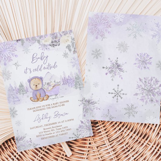 紫冬熊の赤ちゃんシャワー 招待状