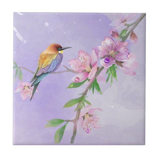 紫動植物植物水彩画 タイル (正面)