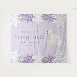 紫北極極熊ベビーシャワー背景 タペストリー