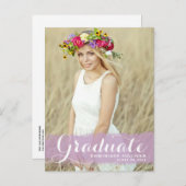 紫名門私立校風のの水の色のオーバーレイ写真卒業 案内ポストカード (正面/裏面)