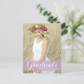 紫名門私立校風のの水の色のオーバーレイ写真卒業 案内ポストカード (スタンド正面)