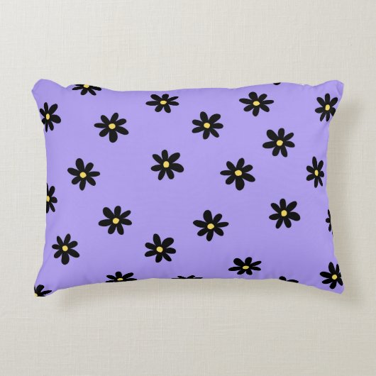 紫名門私立校風の黒フローラシンプル花柄 アクセントクッション (正面)