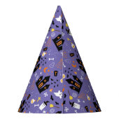 紫図解入りの、写真付きののハロウィーン模様 パーティーハット (裏面)