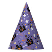 紫図解入りの、写真付きののハロウィーン模様 パーティーハット (左)