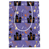 紫図解入りの、写真付きののハロウィーン模様 ミディアムペーパーバッグ (正面)