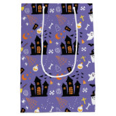 紫図解入りの、写真付きののハロウィーン模様 ミディアムペーパーバッグ (裏面)