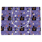 紫図解入りの、写真付きののハロウィーン模様 ラージペーパーバッグ (正面)