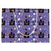 紫図解入りの、写真付きののハロウィーン模様 ラージペーパーバッグ (裏面)