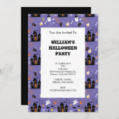 紫図解入りの、写真付きののハロウィーン模様 招待状 (正面/裏面)