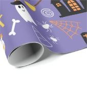 紫図解入りの、写真付きの付きハロウィーン模様 ラッピングペーパー (ロールコーナー)