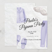 紫図解入りの、写真付きの白モダンエレガントpajama 招待状 (正面/裏面)