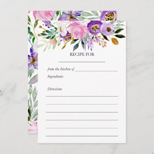 紫外お洒落金ゴールドピンクフローラレシピカード (正面/裏面)