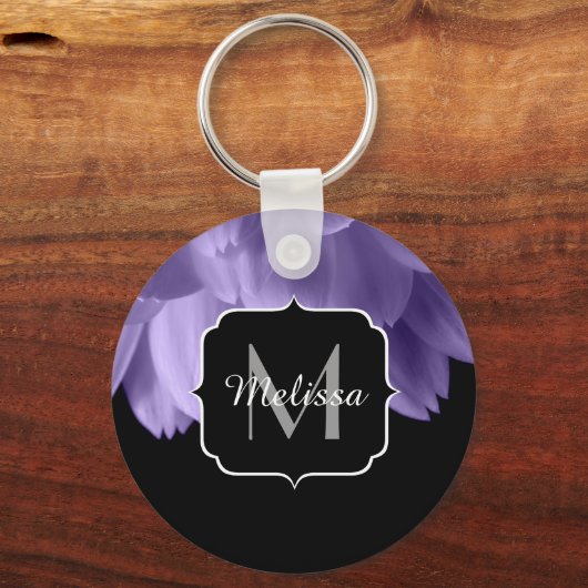 紫外の花花びらブラックモノグラム キーホルダー (正面)