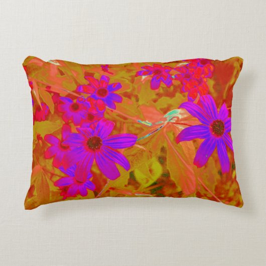 紫外カラフル、マゼンタ、赤の花 アクセントクッション (正面)