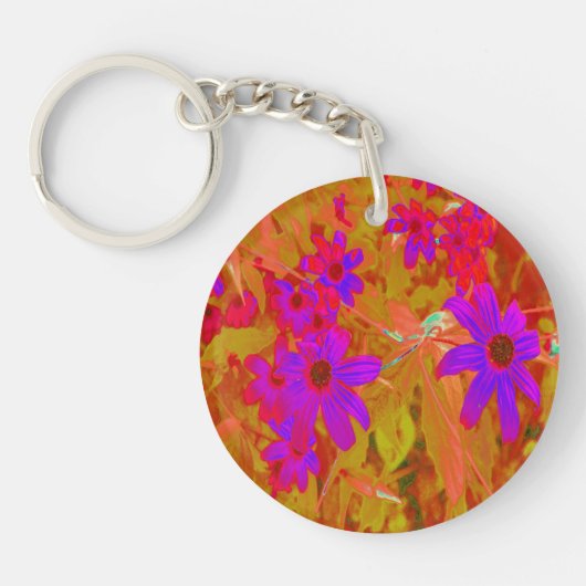 紫外カラフル、マゼンタ、赤の花 キーホルダー (正面)