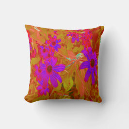 紫外カラフル、マゼンタ、赤の花 クッション