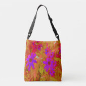 紫外カラフル、マゼンタ、赤の花 クロスボディバッグ (裏面)