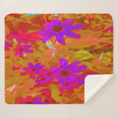 紫外カラフル、マゼンタ、赤の花 シェルパブランケット (正面(横))