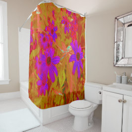 紫外カラフル、マゼンタ、赤の花 シャワーカーテン