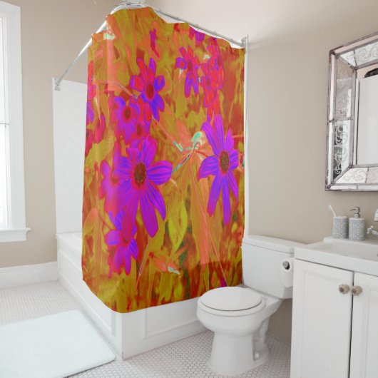 紫外カラフル、マゼンタ、赤の花 シャワーカーテン (インサイチュ)