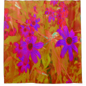 紫外カラフル、マゼンタ、赤の花 シャワーカーテン (正面)