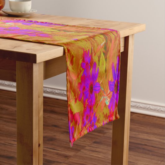 紫外カラフル、マゼンタ、赤の花 ショートテーブルランナー (インサイチュ)