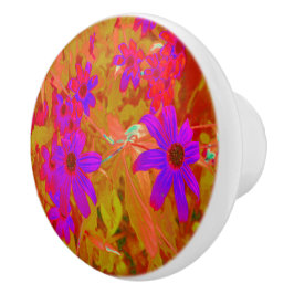 紫外カラフル、マゼンタ、赤の花 セラミックノブ