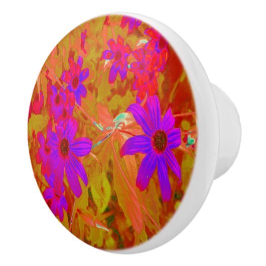 紫外カラフル、マゼンタ、赤の花 セラミックノブ (右)