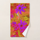 紫外カラフル、マゼンタ、赤の花 バスタオルセット (ハンドタオル)