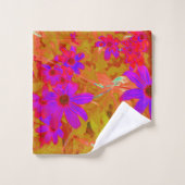 紫外カラフル、マゼンタ、赤の花 バスタオルセット (ウォッシュタオル)