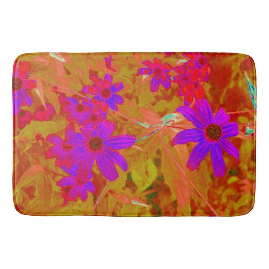 紫外カラフル、マゼンタ、赤の花 バスマット (正面)