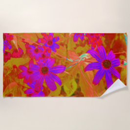紫外カラフル、マゼンタ、赤の花 ビーチタオル