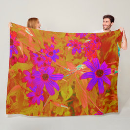 紫外カラフル、マゼンタ、赤の花 フリースブランケット