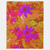 紫外カラフル、マゼンタ、赤の花 フリースブランケット (正面)