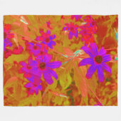 紫外カラフル、マゼンタ、赤の花 フリースブランケット (正面(横))