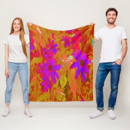 紫外カラフル、マゼンタ、赤の花 フリースブランケット