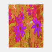 紫外カラフル、マゼンタ、赤の花 フリースブランケット (正面)
