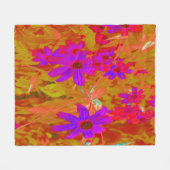 紫外カラフル、マゼンタ、赤の花 フリースブランケット (正面(横))