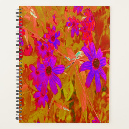 紫外カラフル、マゼンタ、赤の花 プランナー手帳 (正面)
