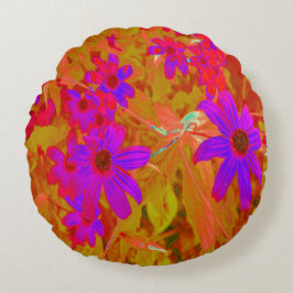紫外カラフル、マゼンタ、赤の花 ラウンドクッション