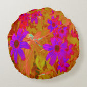 紫外カラフル、マゼンタ、赤の花 ラウンドクッション (裏面)