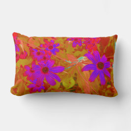 紫外カラフル、マゼンタ、赤の花 ランバークッション