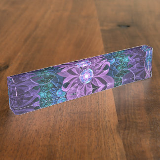 紫外ターコイズの宝石で飾られた蝶ユリ デスクネームプレート