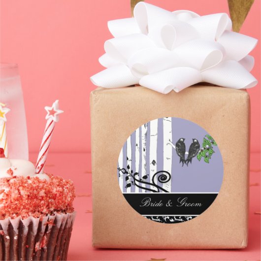 紫外樺の木ツリーヴィンテージバードシール ラウンドシール (パーティー)