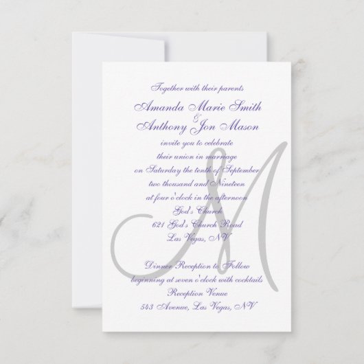 紫外線エレガント結婚式招待状イニシャル 招待状 (裏面)